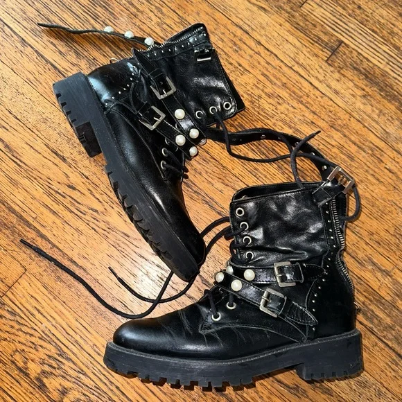 Zara Shoes Zara Black Boots With Pearls Poshmark